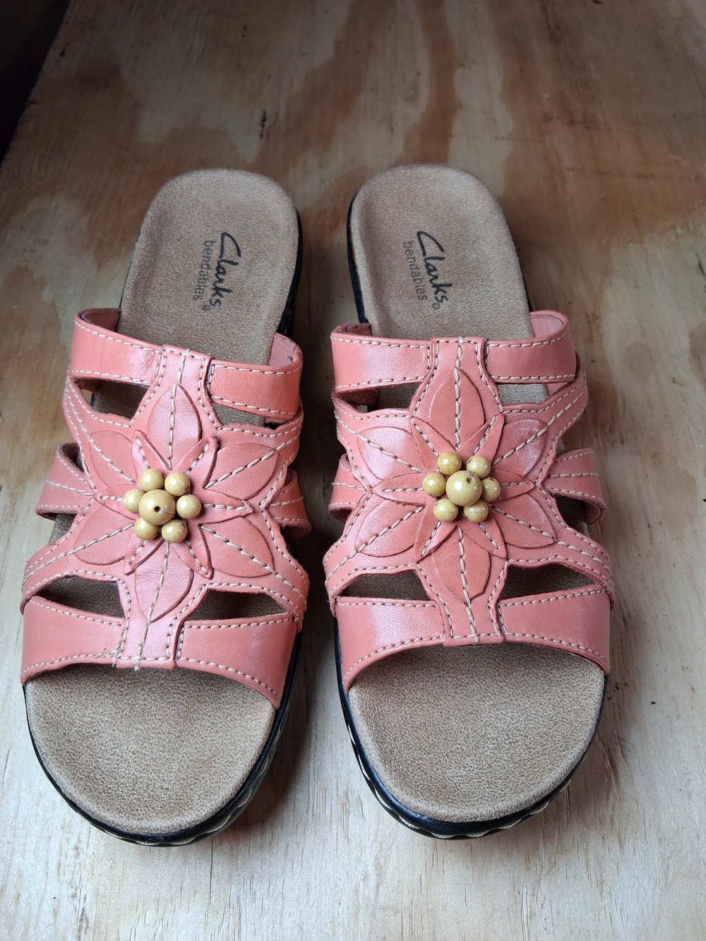 Clarks Coral Floral Leather Slide Sandals
